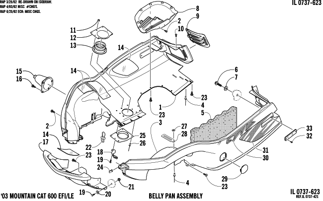Parts Diagram for Arctic Cat 2003 MOUNTAIN CAT 600 EFI () SNOWMOBILE BELLY PAN AND FRONT BUMPER ASSEMBLY