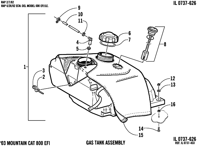 Parts Diagram for Arctic Cat 2003 MOUNTAIN CAT 800 EFI ( 151) SNOWMOBILE GAS TANK ASSEMBLY