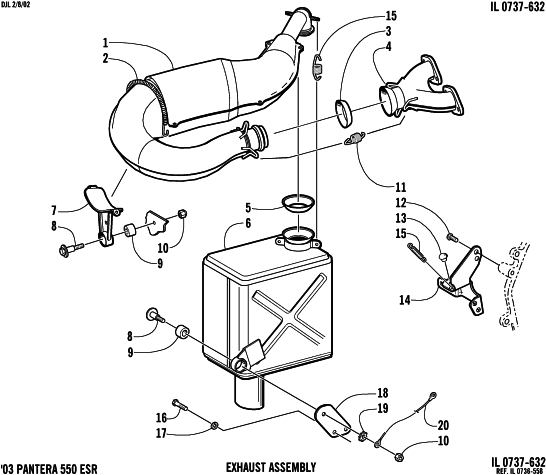 Parts Diagram for Arctic Cat 2003 ZL 550 SNOWMOBILE EXHAUST ASSEMBLY