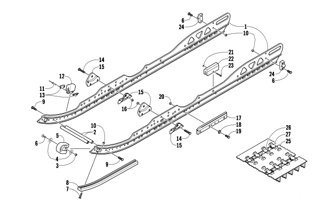 Parts Diagram for Arctic Cat 2003 MOUNTAIN CAT 900 ( 144) SNOWMOBILE SLIDE RAIL AND TRACK ASSEMBLY