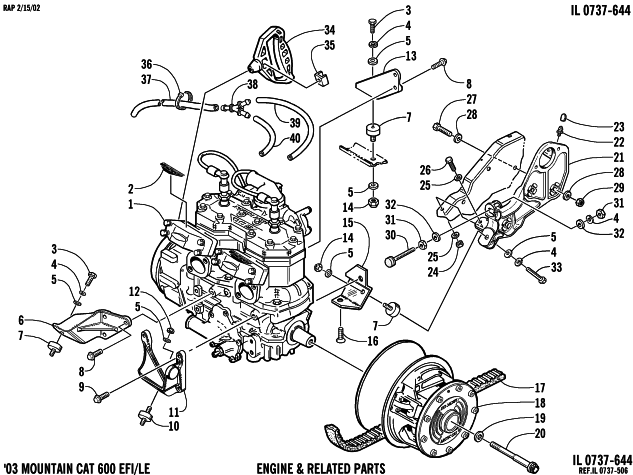 Parts Diagram for Arctic Cat 2003 MOUNTAIN CAT 600 EFI () SNOWMOBILE ENGINE AND RELATED PARTS