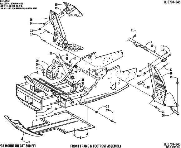 Parts Diagram for Arctic Cat 2003 MOUNTAIN CAT 800 EFI ( 144) SNOWMOBILE FRONT FRAME AND FOOTREST ASSEMBLY