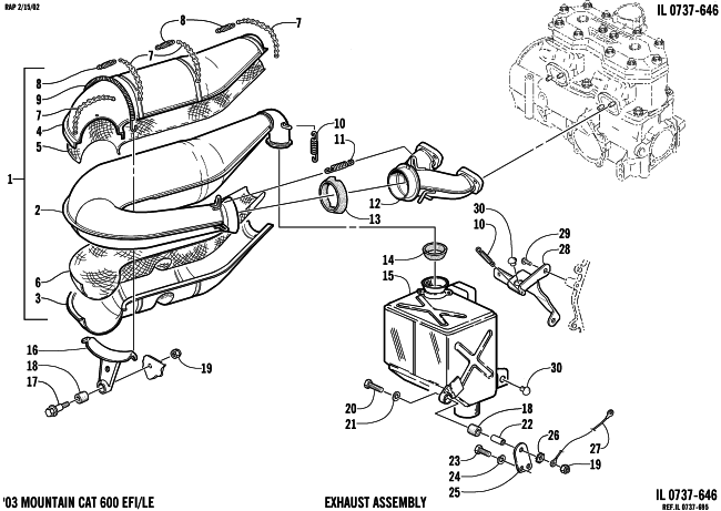 Parts Diagram for Arctic Cat 2003 MOUNTAIN CAT 600 EFI ( 144) SNOWMOBILE EXHAUST ASSEMBLY