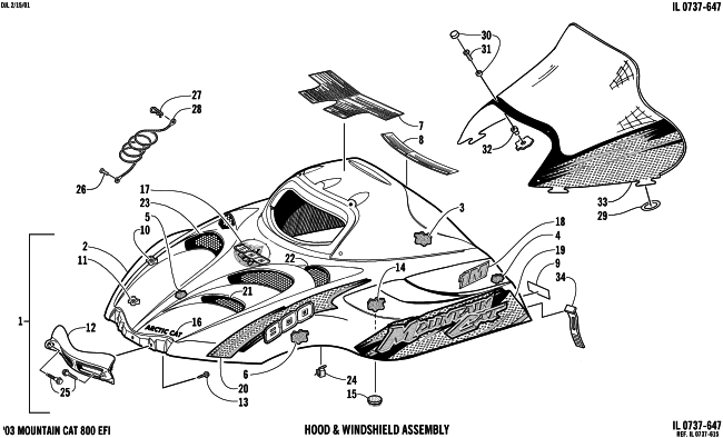 Parts Diagram for Arctic Cat 2003 MOUNTAIN CAT 800 EFI ( 151) SNOWMOBILE HOOD AND WINDSHIELD ASSEMBLY