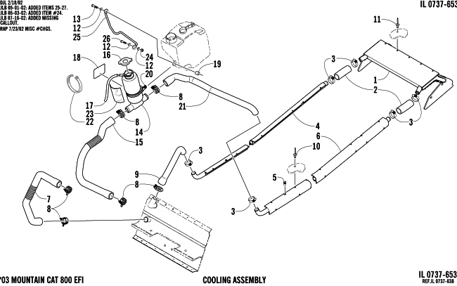 Parts Diagram for Arctic Cat 2003 MOUNTAIN CAT 800 EFI () SNOWMOBILE COOLING ASSEMBLY