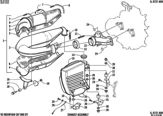 Parts Diagram for Arctic Cat 2003 MOUNTAIN CAT 800 EFI ( 151) SNOWMOBILE EXHAUST ASSEMBLY