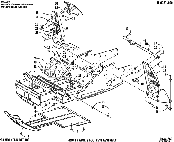Parts Diagram for Arctic Cat 2003 MOUNTAIN CAT 900 ( 144) SNOWMOBILE FRONT FRAME AND FOOTREST ASSEMBLY