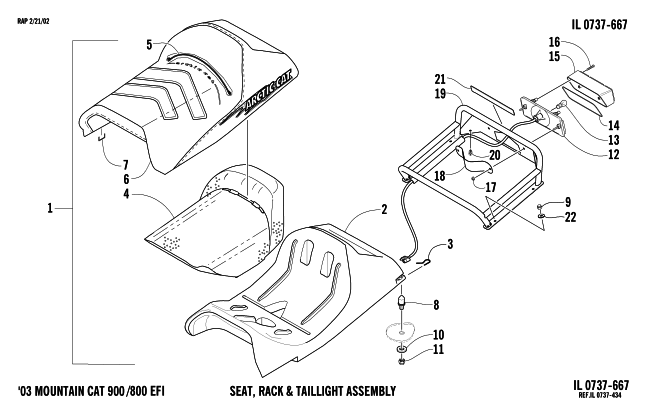 Parts Diagram for Arctic Cat 2003 MOUNTAIN CAT 800 EFI () SNOWMOBILE SEAT, RACK, AND TAILLIGHT ASSEMBLY