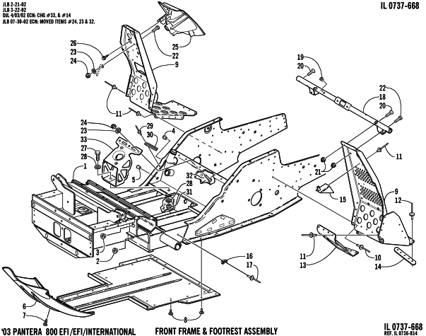Parts Diagram for Arctic Cat 2003 PANTERA 800 EFI ESR SNOWMOBILE FRONT FRAME AND FOOTREST ASSEMBLY