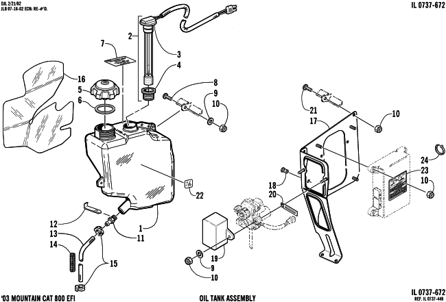 Parts Diagram for Arctic Cat 2003 MOUNTAIN CAT 800 EFI () SNOWMOBILE OIL TANK ASSEMBLY