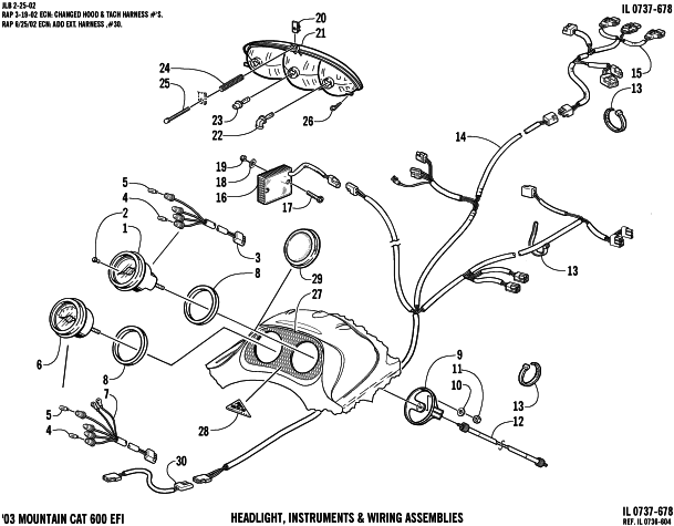 Parts Diagram for Arctic Cat 2003 MOUNTAIN CAT 600 EFI () SNOWMOBILE HEADLIGHT, INSTRUMENTS, AND WIRING ASSEMBLIES