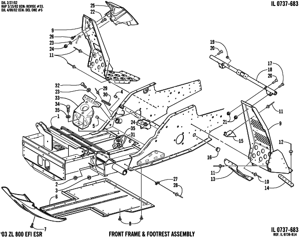 Parts Diagram for Arctic Cat 2003 ZR 800 EFI SNO PRO () SNOWMOBILE FRONT FRAME AND FOOTREST ASSEMBLY