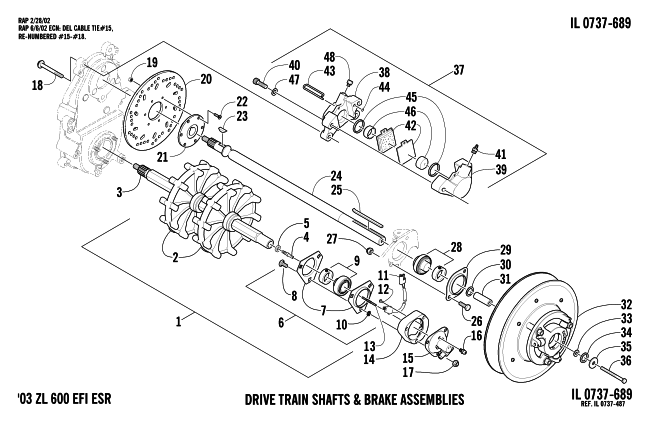 Parts Diagram for Arctic Cat 2003 ZL 600 EFI SS () SNOWMOBILE DRIVE TRAIN SHAFTS AND BRAKE ASSEMBLIES