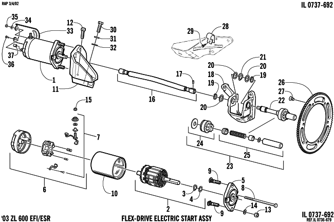 Parts Diagram for Arctic Cat 2003 ZL 600 EFI SS () SNOWMOBILE FLEX-DRIVE STARTER MOTOR ASSEMBLY
