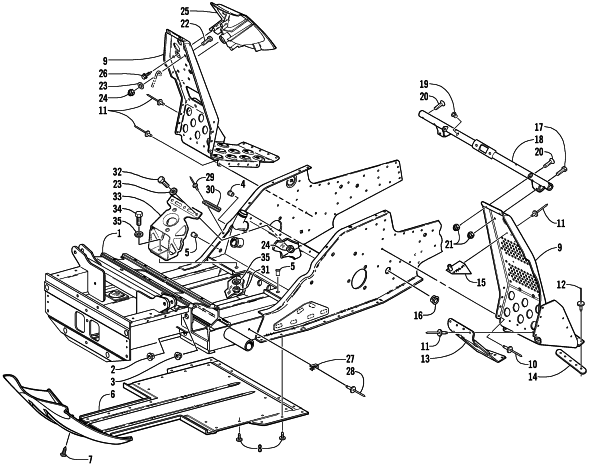 Parts Diagram for Arctic Cat 2003 ZL 800 EFI SS () SNOWMOBILE FRONT FRAME AND FOOTREST ASSEMBLY