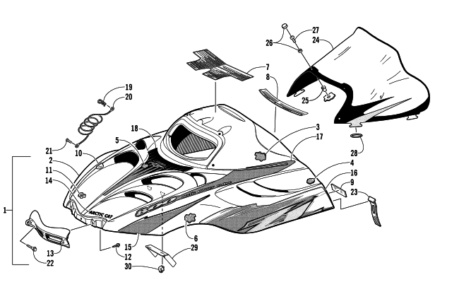 Parts Diagram for Arctic Cat 2003 ZL 800 EFI SS () SNOWMOBILE HOOD AND WINDSHIELD ASSEMBLY