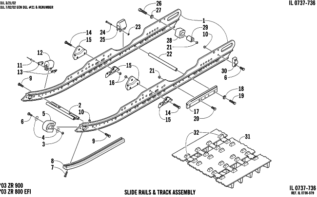Parts Diagram for Arctic Cat 2003 ZR 800 EFI () SNOWMOBILE SLIDE RAIL AND TRACK ASSEMBLY