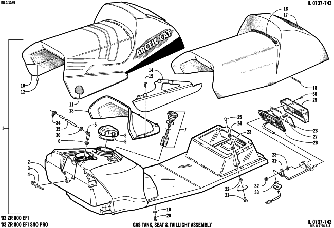 Parts Diagram for Arctic Cat 2003 ZR 800 EFI SNO PRO () SNOWMOBILE GAS TANK, SEAT, AND TAILLIGHT ASSEMBLY