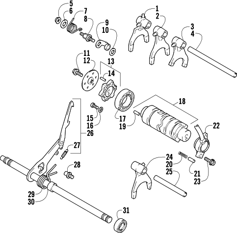 Parts Diagram for Arctic Cat 2004 400 MANUAL TRANSMISSION 4X4 FIS ATV GEAR SHIFTING ASSEMBLY