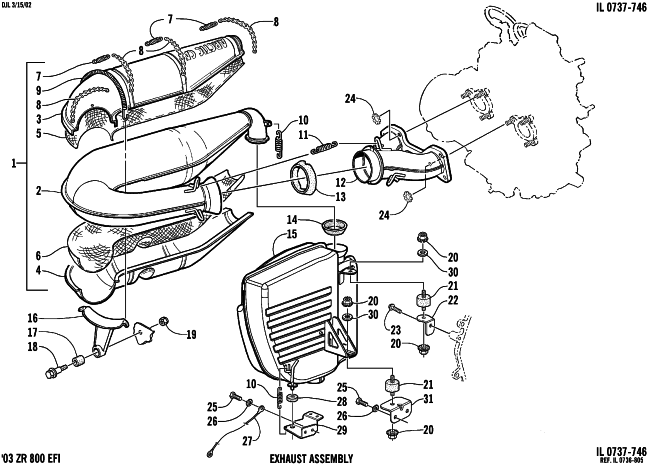 Parts Diagram for Arctic Cat 2003 ZR 800 EFI SNO PRO () SNOWMOBILE EXHAUST ASSEMBLY