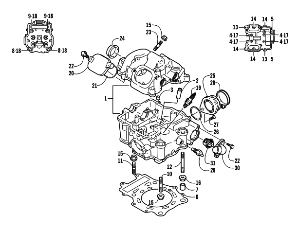 Parts Diagram for Arctic Cat 2005 500 AUTOMATIC TRANSMISSION 4X4 TRV ATV CYLINDER HEAD ASSEMBLY