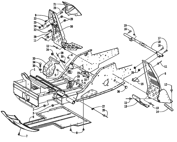 Parts Diagram for Arctic Cat 2003 ZR 900 () SNOWMOBILE FRONT FRAME AND FOOTREST ASSEMBLY