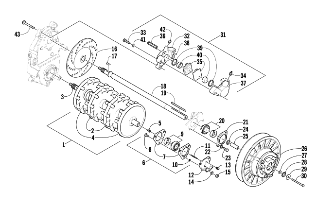 Parts Diagram for Arctic Cat 2003 MOUNTAIN CAT 900 ( 151) SNOWMOBILE DRIVE TRAIN SHAFTS AND BRAKE ASSEMBLIES