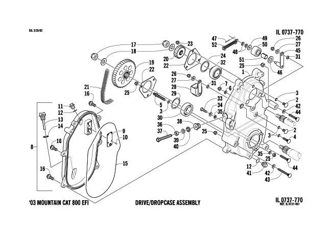 Parts Diagram for Arctic Cat 2003 MOUNTAIN CAT 600 EFI () SNOWMOBILE DRIVE/DROPCASE ASSEMBLY