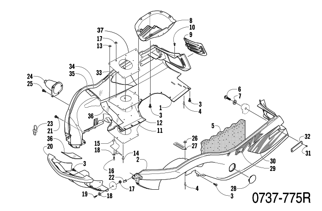 Parts Diagram for Arctic Cat 2003 MOUNTAIN CAT 800 EFI ( 151) SNOWMOBILE BELLY PAN AND FRONT BUMPER ASSEMBLY