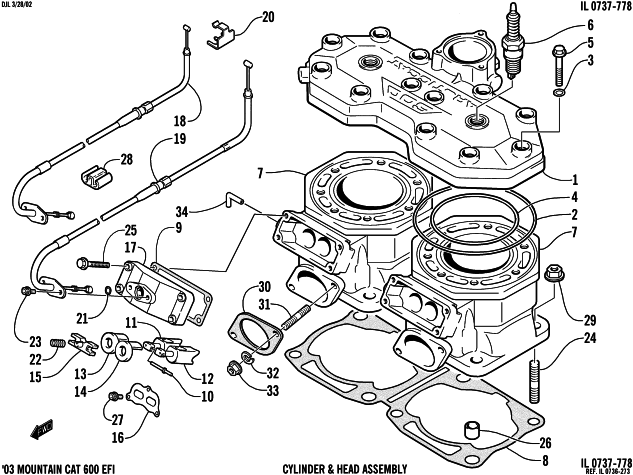 Parts Diagram for Arctic Cat 2003 MOUNTAIN CAT 600 EFI () SNOWMOBILE CYLINDER AND HEAD ASSEMBLY