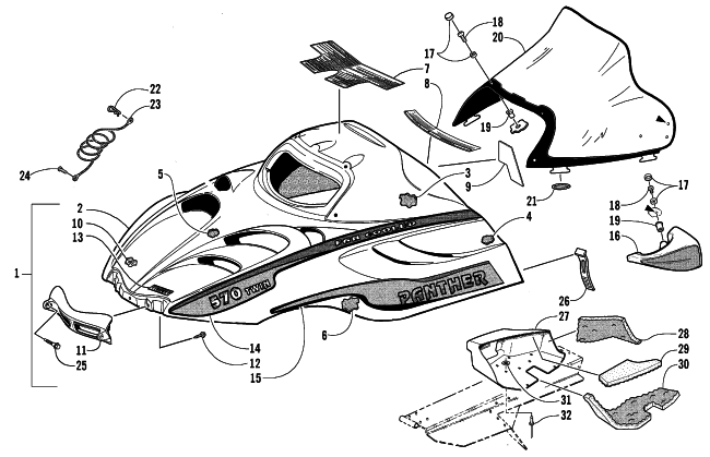 Parts Diagram for Arctic Cat 2003 PANTHER 570 ESR () SNOWMOBILE HOOD AND WINDSHIELD ASSEMBLY