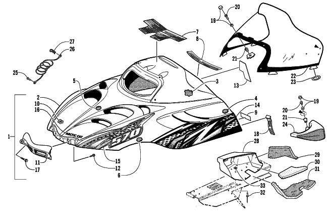 Parts Diagram for Arctic Cat 2003 Z 570 (ESR) SNOWMOBILE HOOD AND WINDSHIELD ASSEMBLY
