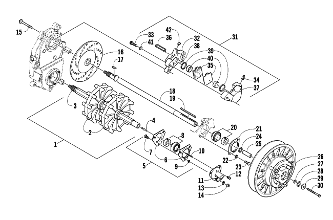 Parts Diagram for Arctic Cat 2003 MOUNTAIN CAT 570 SNOWMOBILE DRIVE TRAIN SHAFTS AND BRAKE ASSEMBLIES