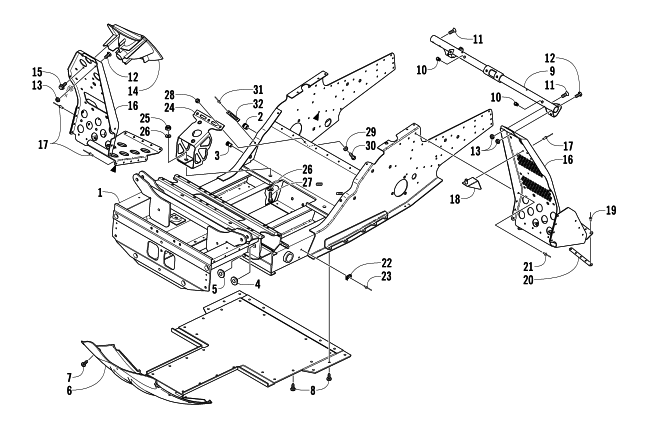 Parts Diagram for Arctic Cat 2003 MOUNTAIN CAT 570 SNOWMOBILE FRONT FRAME AND FOOTREST ASSEMBLY