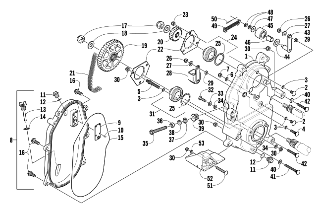 Parts Diagram for Arctic Cat 2003 ZL 800 EFI SS () SNOWMOBILE DRIVE/DROPCASE ASSEMBLY