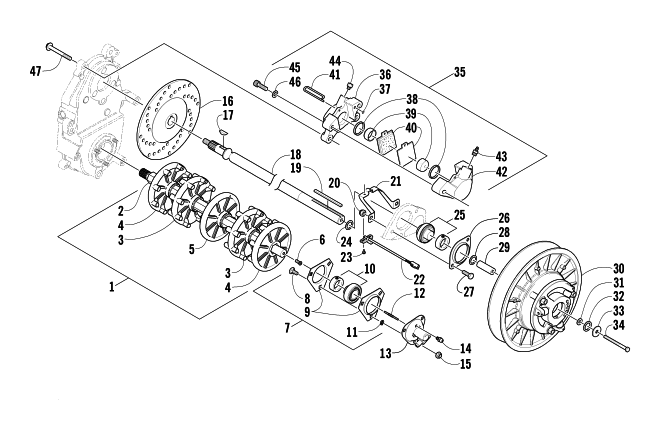 Parts Diagram for Arctic Cat 2003 BEARCAT WIDE TRACK SNOWMOBILE DRIVE TRAIN SHAFTS AND BRAKE ASSEMBLIES