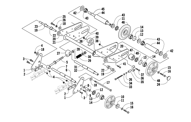 Parts Diagram for Arctic Cat 2003 BEARCAT WIDE TRACK SNOWMOBILE ARTICULATING SKID FRAME ASSEMBLY