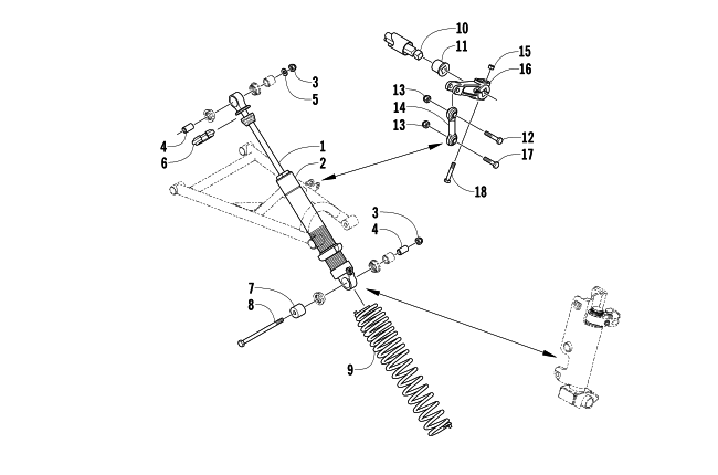Parts Diagram for Arctic Cat 2003 FIRECAT 500 SNOWMOBILE SHOCK ABSORBER AND SWAY BAR ASSEMBLY