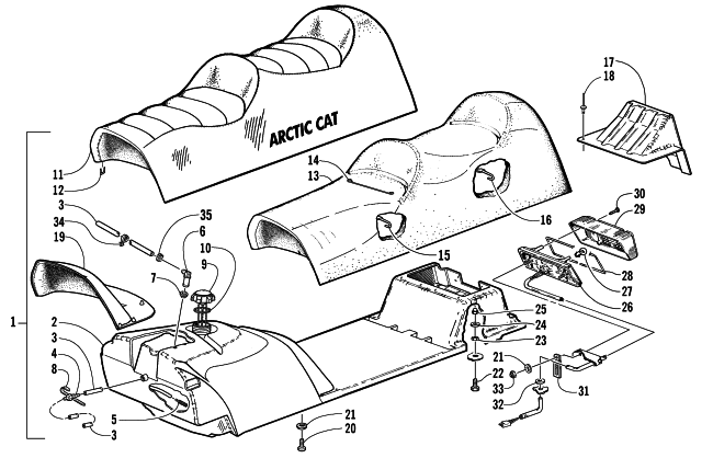 Parts Diagram for Arctic Cat 2003 PANTHER 570 ESR SNOWMOBILE GAS TANK, SEAT, AND TAILLIGHT ASSEMBLY