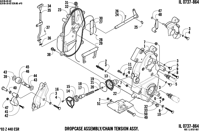 Parts Diagram for Arctic Cat 2003 Z 440 ESR SNOWMOBILE DROPCASE AND CHAIN TENSION ASSEMBLY