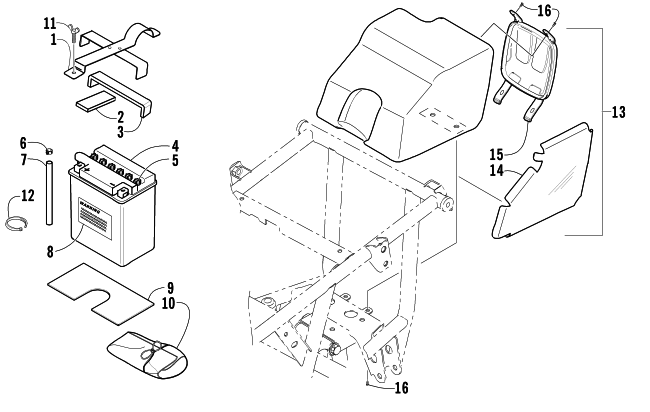 Parts Diagram for Arctic Cat 2005 400 AUTOMATIC TRANSMISSION 4X4 FIS LE GM ATV STORAGE BOX AND BATTERY ASSEMBLY
