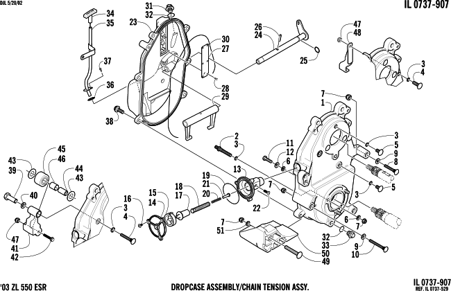 Parts Diagram for Arctic Cat 2003 ZL 600 EFI (ESR ) SNOWMOBILE DROPCASE AND CHAIN TENSION ASSEMBLY