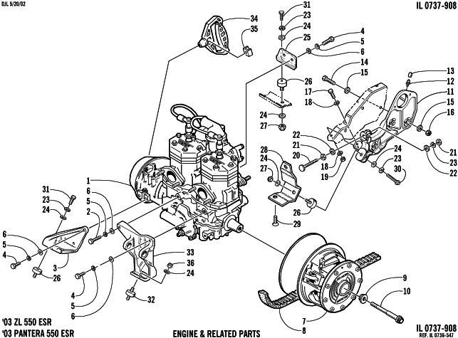 Parts Diagram for Arctic Cat 2003 PANTERA 550 () SNOWMOBILE ENGINE AND RELATED PARTS