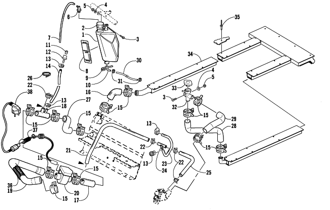 Parts Diagram for Arctic Cat 2003 BEARCAT WIDE TRACK SNOWMOBILE COOLING ASSEMBLY