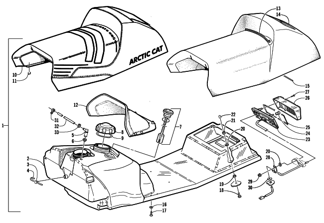 Parts Diagram for Arctic Cat 2003 4-STROKE TRAIL SNOWMOBILE GAS TANK, SEAT, AND TAILLIGHT ASSEMBLY