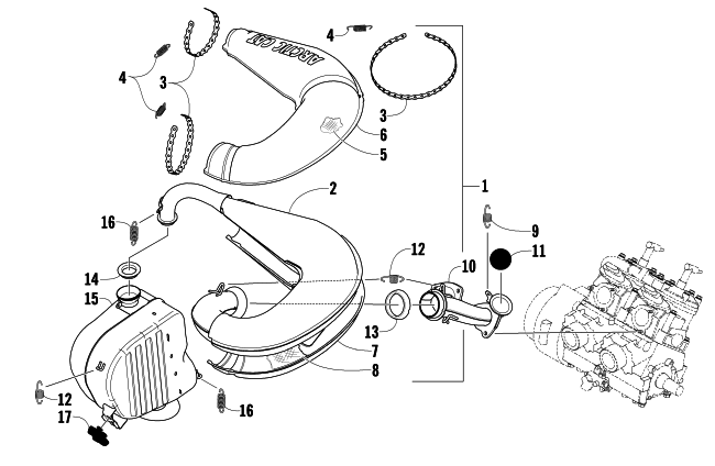 Parts Diagram for Arctic Cat 2004 FIRECAT 700 EFI SNO PRO 1 SNOWMOBILE EXHAUST ASSEMBLY