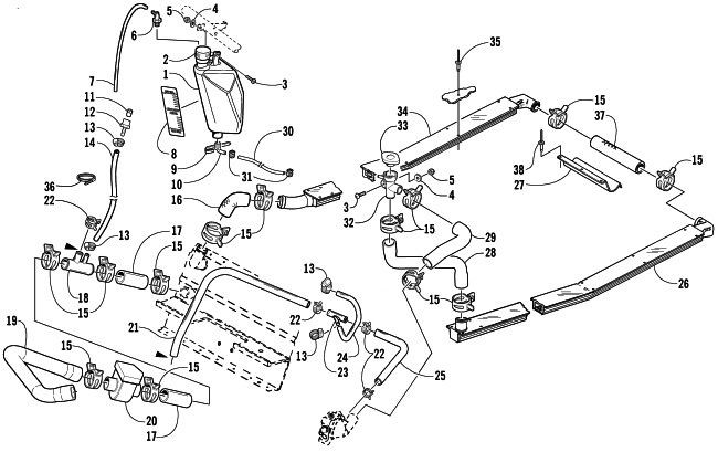 Parts Diagram for Arctic Cat 2003 4-STROKE TRAIL SNOWMOBILE COOLING ASSEMBLY