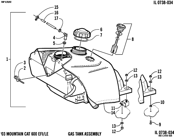 Parts Diagram for Arctic Cat 2003 MOUNTAIN CAT 600 EFI ( 144) SNOWMOBILE GAS TANK ASSEMBLY