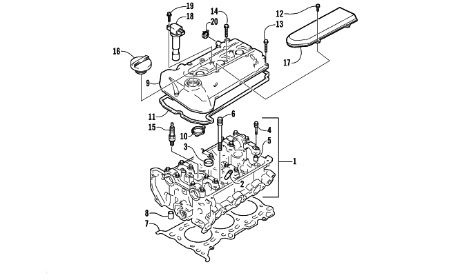 Parts Diagram for Arctic Cat 2004 BEARCAT WIDE TRACK SNOWMOBILE CYLINDER HEAD ASSEMBLY