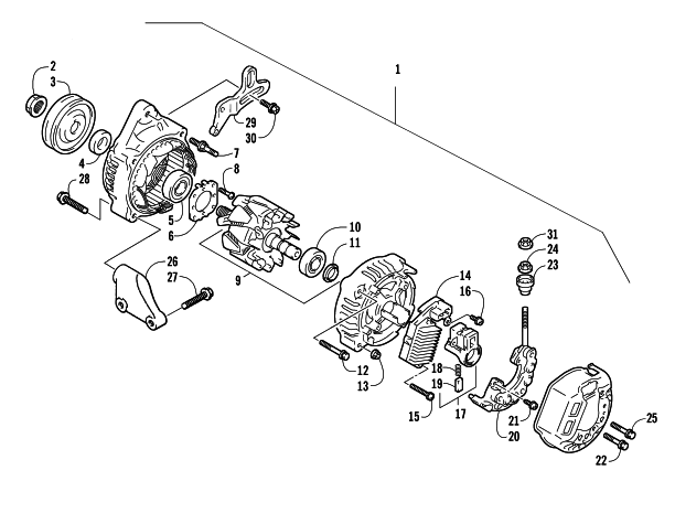 Parts Diagram for Arctic Cat 2004 BEARCAT WIDE TRACK SNOWMOBILE ALTERNATOR ASSEMBLY